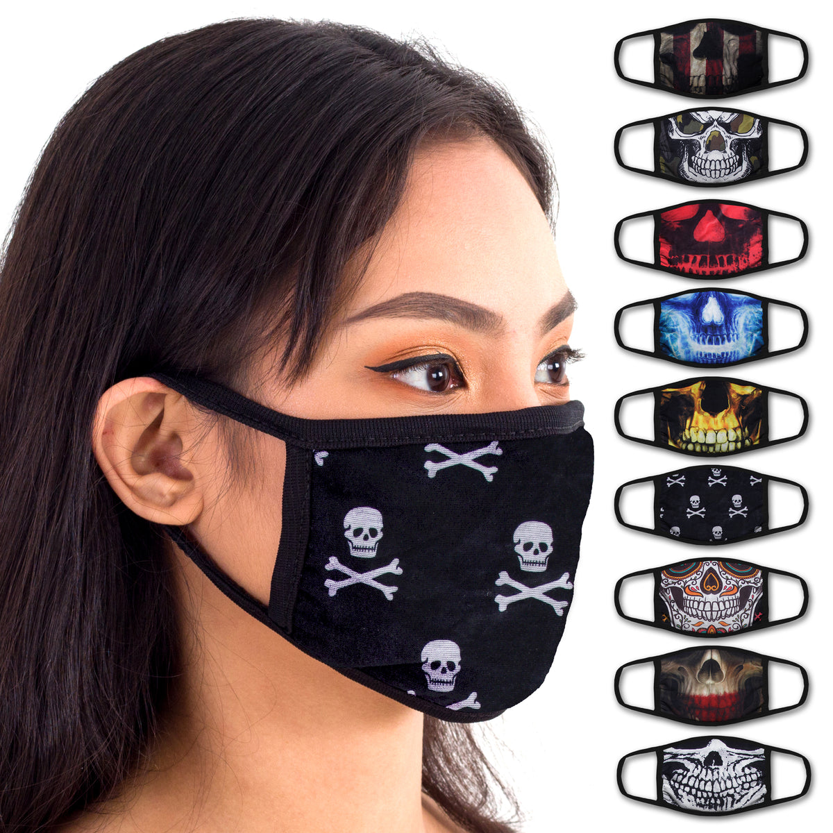 Face Mouth Mask - Cotton Face Covering (9 Pack - Skull)