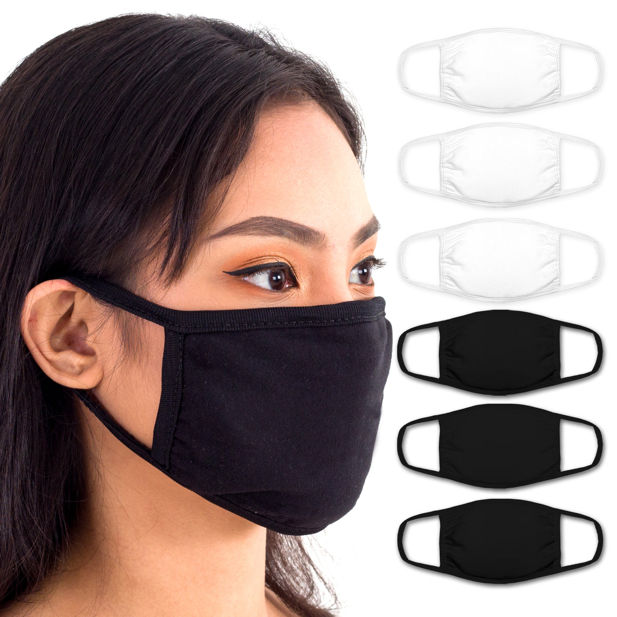 Face Mouth Mask - Cotton Face Covering Neck Mask for Men and Women - 6 Pack Solid White and Solid Black