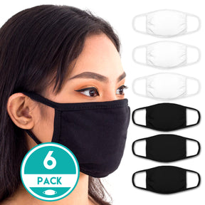 Face Mouth Mask - Cotton Face Covering Neck Mask for Men and Women - 6 Pack Solid White and Solid Black