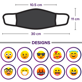 Face Mouth Mask - Cotton Face Covering (10 Pack - Emoticon)