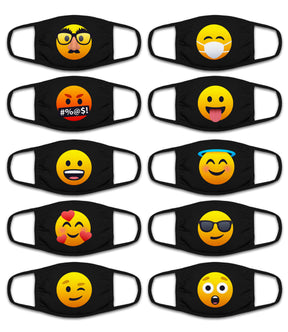 Face Mouth Mask - Cotton Face Covering (10 Pack - Emoticon)