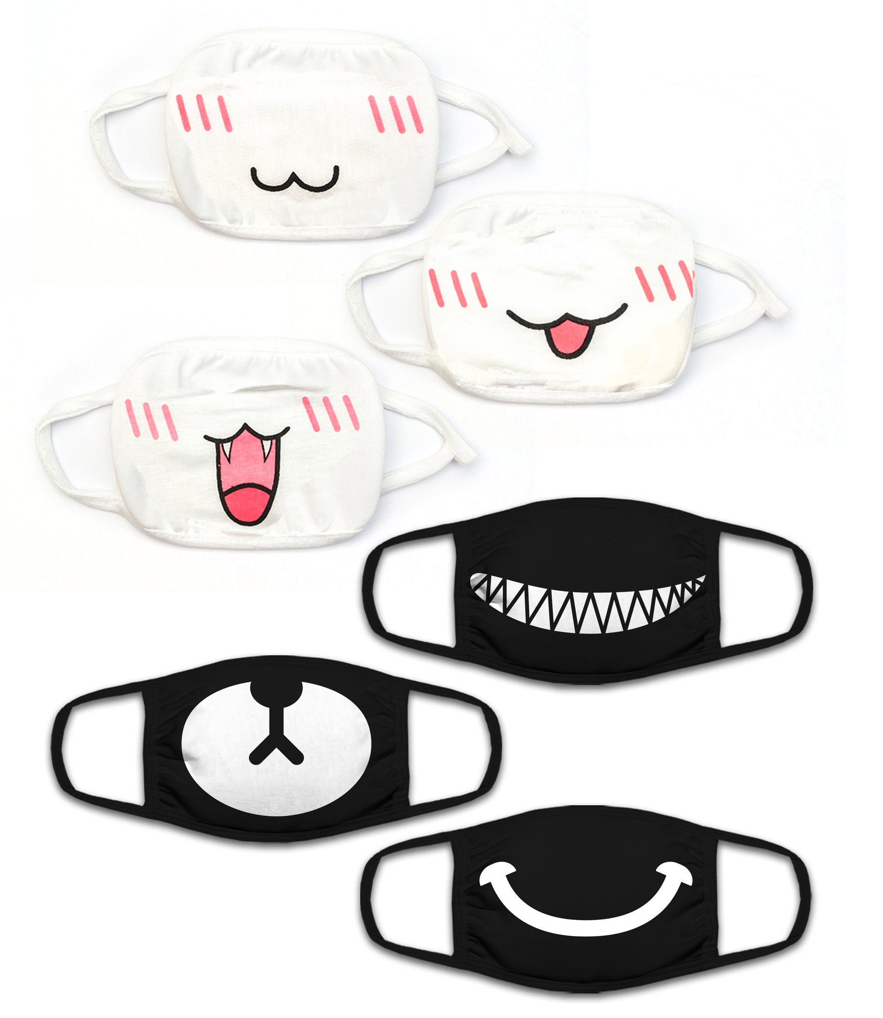 Face Mouth Mask - Cotton Face Covering Neck Mask for Men and Women - 6 Pack mixed Black & White Anime