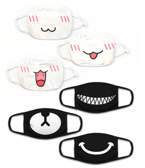Face Mouth Mask - Cotton Face Covering Neck Mask for Men and Women - 6 Pack mixed Black & White Anime