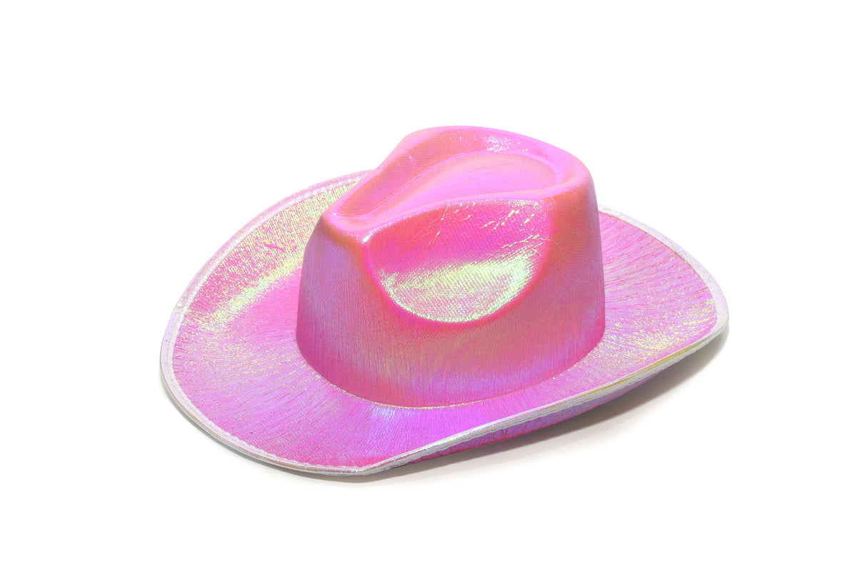 Neon Sparkly Glitter Space Cowboy Hat - Holographic Pink Halloween Party Disco Cowgirl Hat for Birthday & Bachelorette