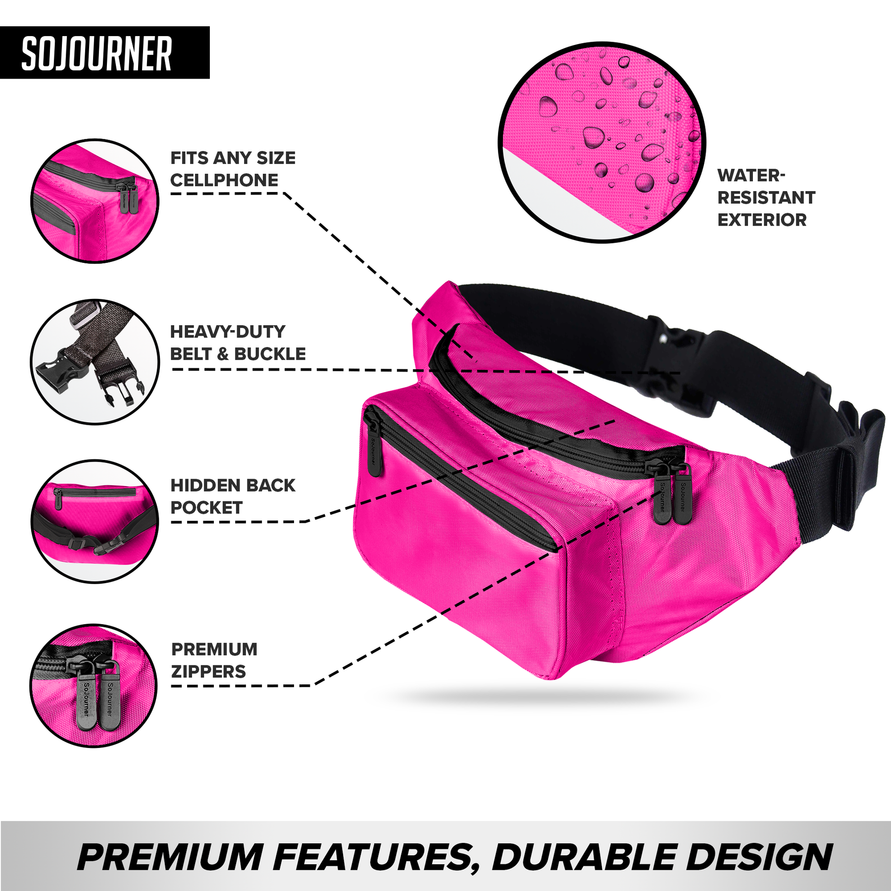 Solid Color Fanny Pack Pink