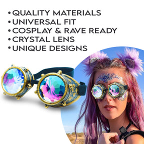 Bronze Steampunk Goggles Kaleidoscope Glasses - Trippy Psychedelic Rave Goggles - Funky Prism Glasses For Raves - Festival Accessories