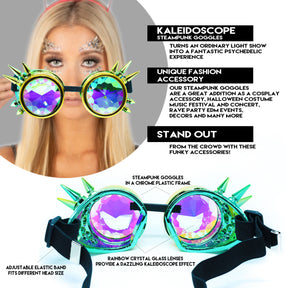 Yellow Green Steampunk Goggles Kaleidoscope Glasses - Trippy Psychedelic Rave Goggles - Funky Prism Glasses For Raves - Festival Accessories