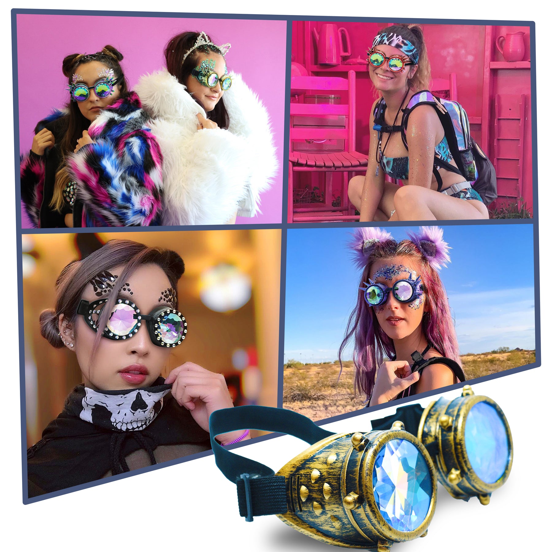 Bronze Steampunk Goggles Kaleidoscope Glasses - Trippy Psychedelic Rav