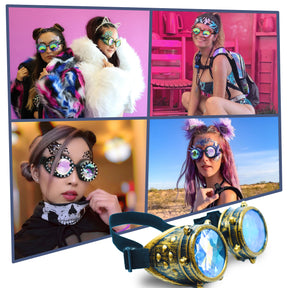Bronze Steampunk Goggles Kaleidoscope Glasses - Trippy Psychedelic Rave Goggles - Funky Prism Glasses For Raves - Festival Accessories