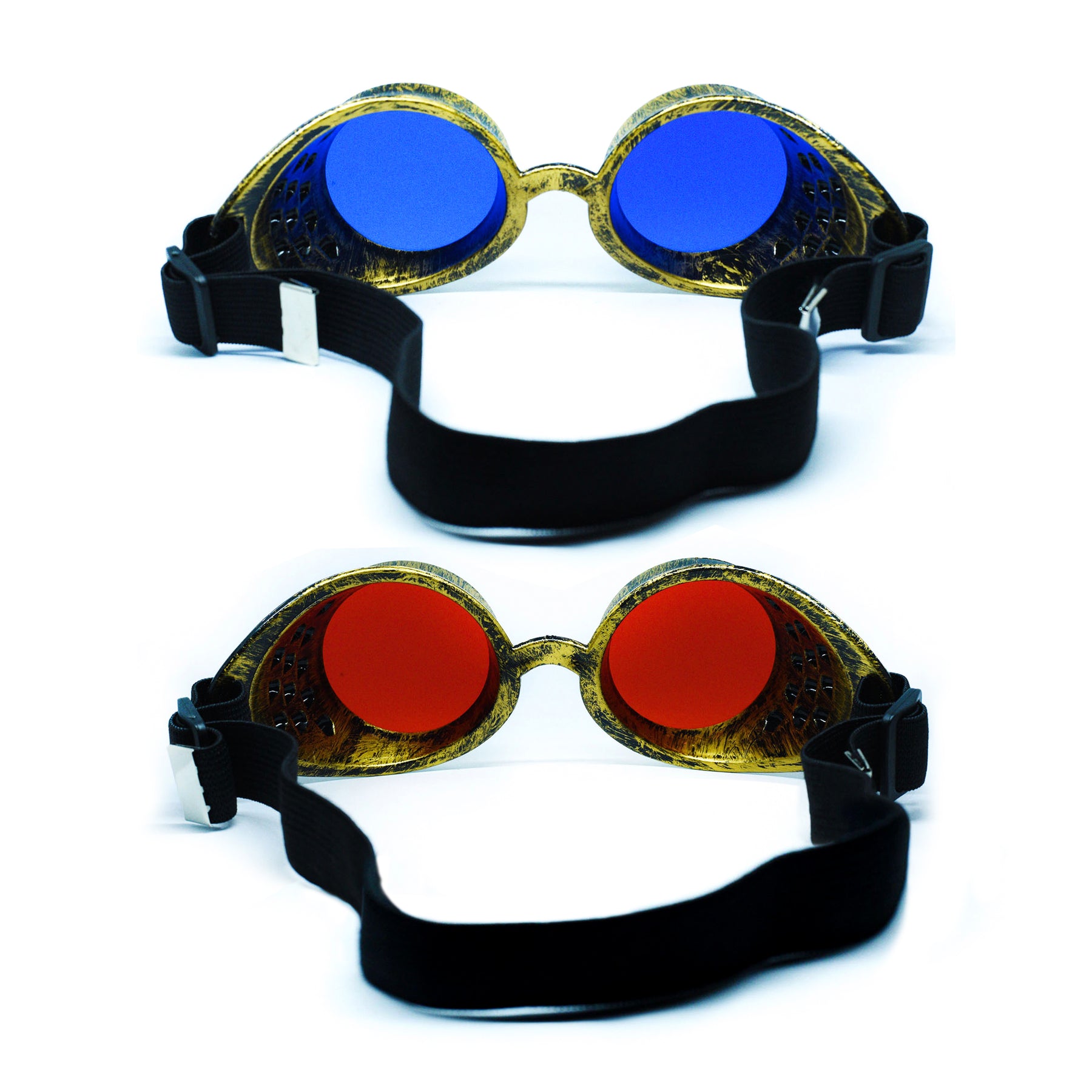 2-pack: Antique Brass Red & Blue Steampunk Goggles