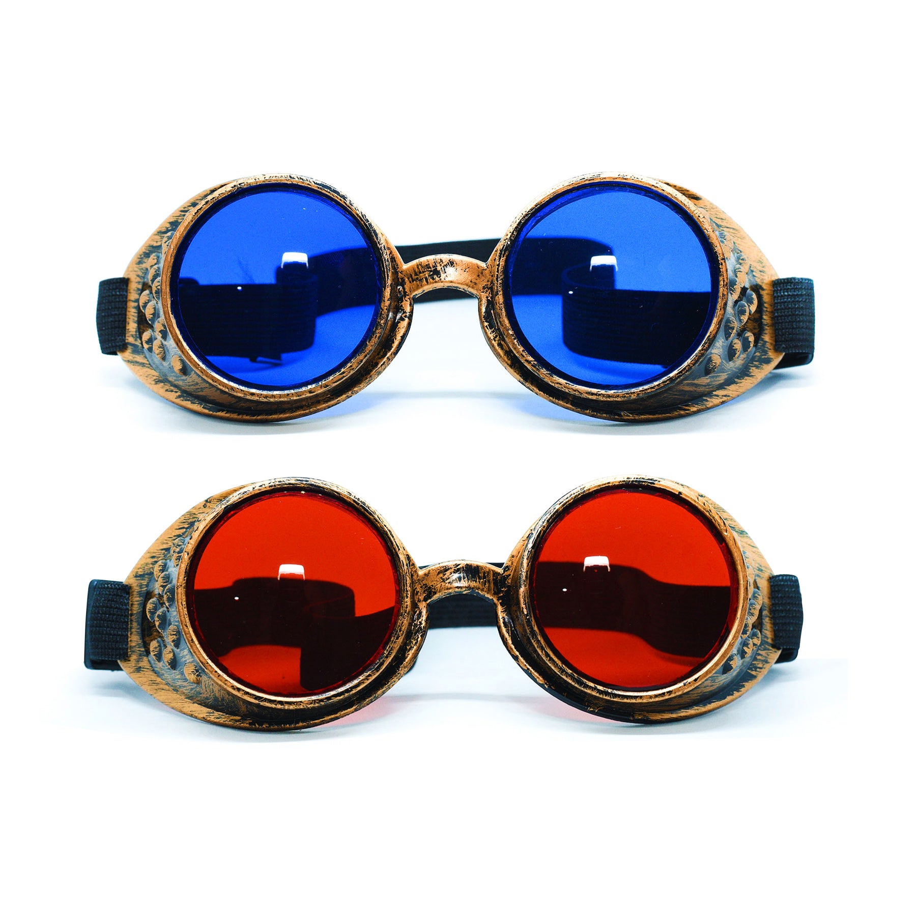 2-pack: Antique Brass Red & Blue Steampunk Goggles