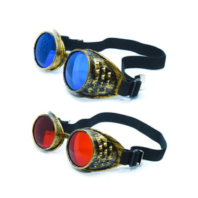 2-pack: Antique Brass Red & Blue Steampunk Goggles