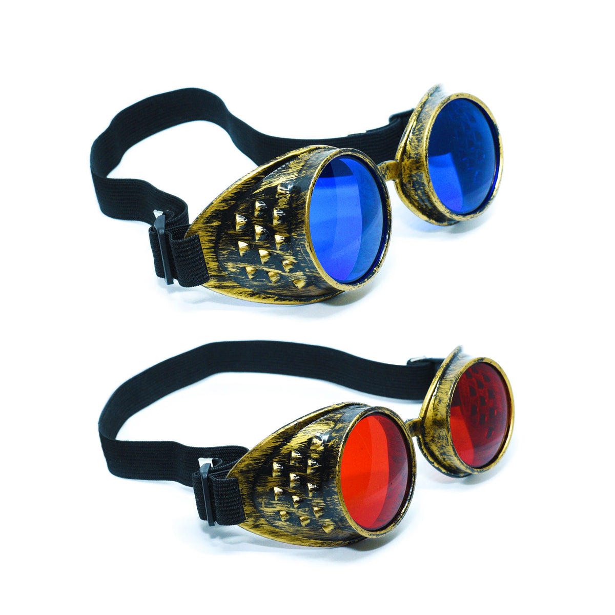 2-pack: Antique Brass Red & Blue Steampunk Goggles