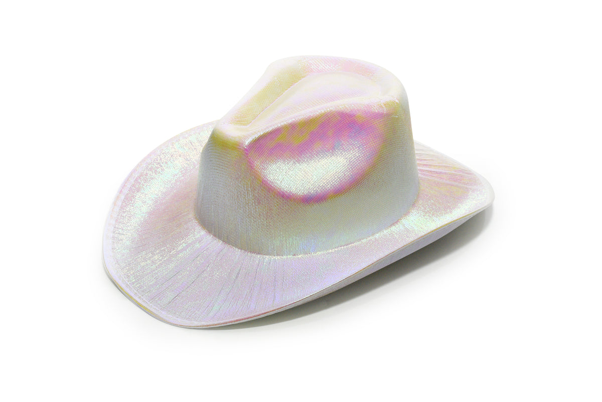 Neon Sparkly Glitter Space Cowboy Hat - Holographic White Silver Halloween Party Disco Cowgirl Hat for Birthday & Bachelorette