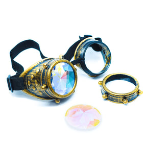 Bronze Steampunk Goggles Kaleidoscope Glasses - Trippy Psychedelic Rave Goggles - Funky Prism Glasses For Raves - Festival Accessories
