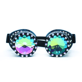 Black Steampunk Goggles Kaleidoscope Glasses - Trippy Psychedelic Rave Goggles - Funky Prism Glasses For Raves - Festival Accessories