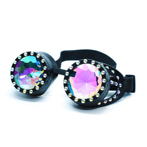 Black Steampunk Goggles Kaleidoscope Glasses - Trippy Psychedelic Rave Goggles - Funky Prism Glasses For Raves - Festival Accessories