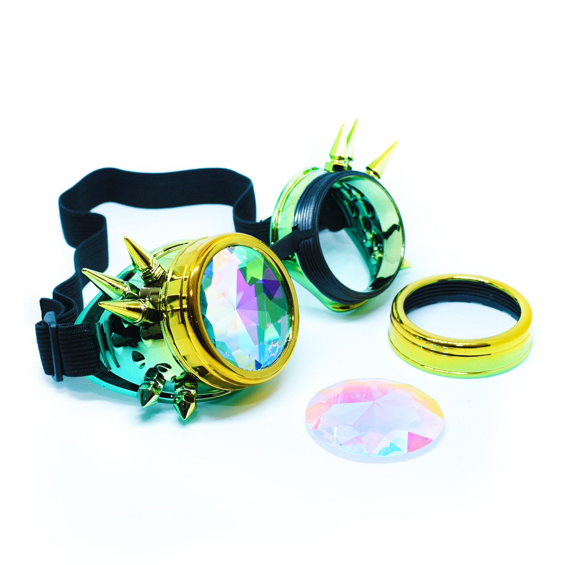 Yellow Green Steampunk Goggles Kaleidoscope Glasses - Trippy Psychedelic Rave Goggles - Funky Prism Glasses For Raves - Festival Accessories