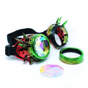Green Red Steampunk Goggles Kaleidoscope Glasses - Trippy Psychedelic Rave Goggles - Funky Prism Glasses For Raves - Festival Accessories