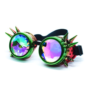 Green Red Steampunk Goggles Kaleidoscope Glasses - Trippy Psychedelic Rave Goggles - Funky Prism Glasses For Raves - Festival Accessories