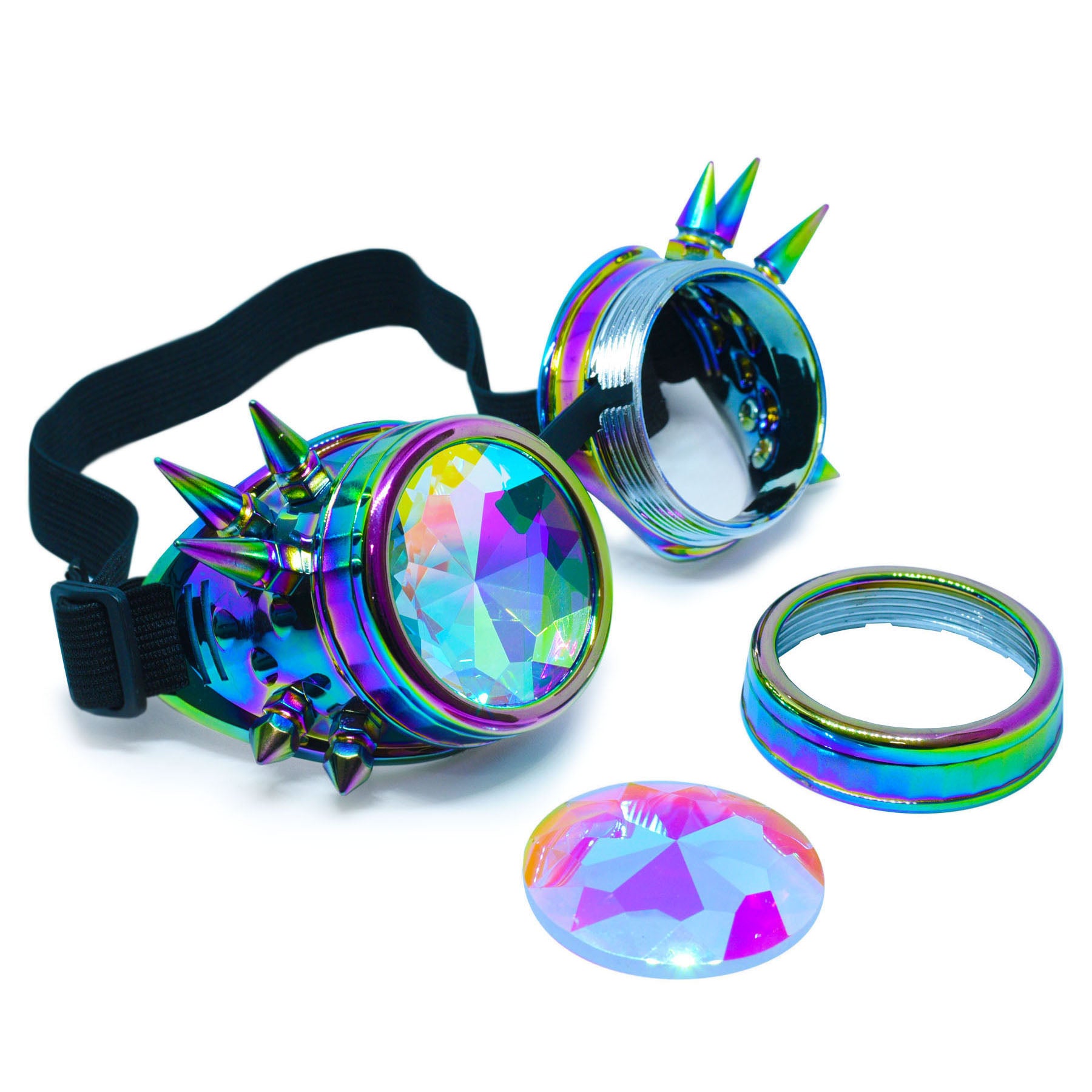 Iridescent Rainbow Steampunk Goggles Kaleidoscope Glasses - Trippy Psychedelic Rave Goggles - Funky Prism Glasses For Raves - Festival Accessories