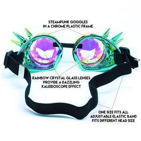 Yellow Green Steampunk Goggles Kaleidoscope Glasses - Trippy Psychedelic Rave Goggles - Funky Prism Glasses For Raves - Festival Accessories