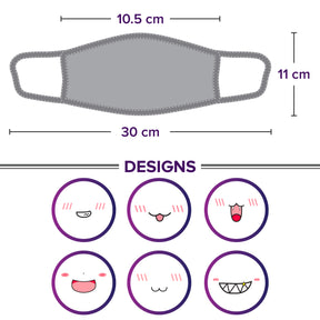 Face Masks (6 Pack - White Anime Designs) White Cotton Mask - Adult Cute Anime Design - Face Mask Reusable, Washable, Breathable, Adjustable
