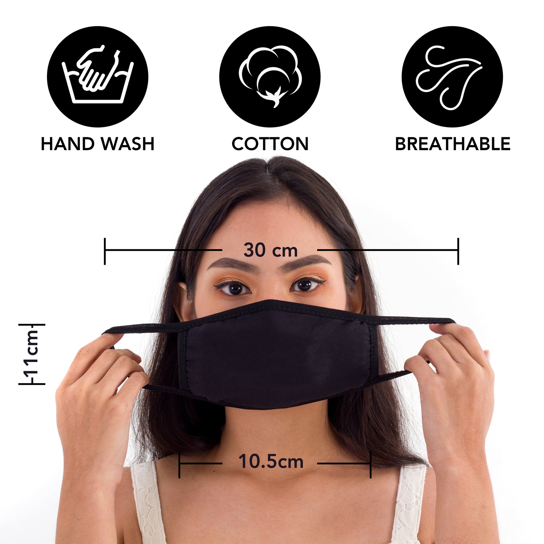 Black Face Mouth Mask - Cotton Face Covering (10 Pack) - Face Mask Resuable, Washable, Breathable, Adjustable