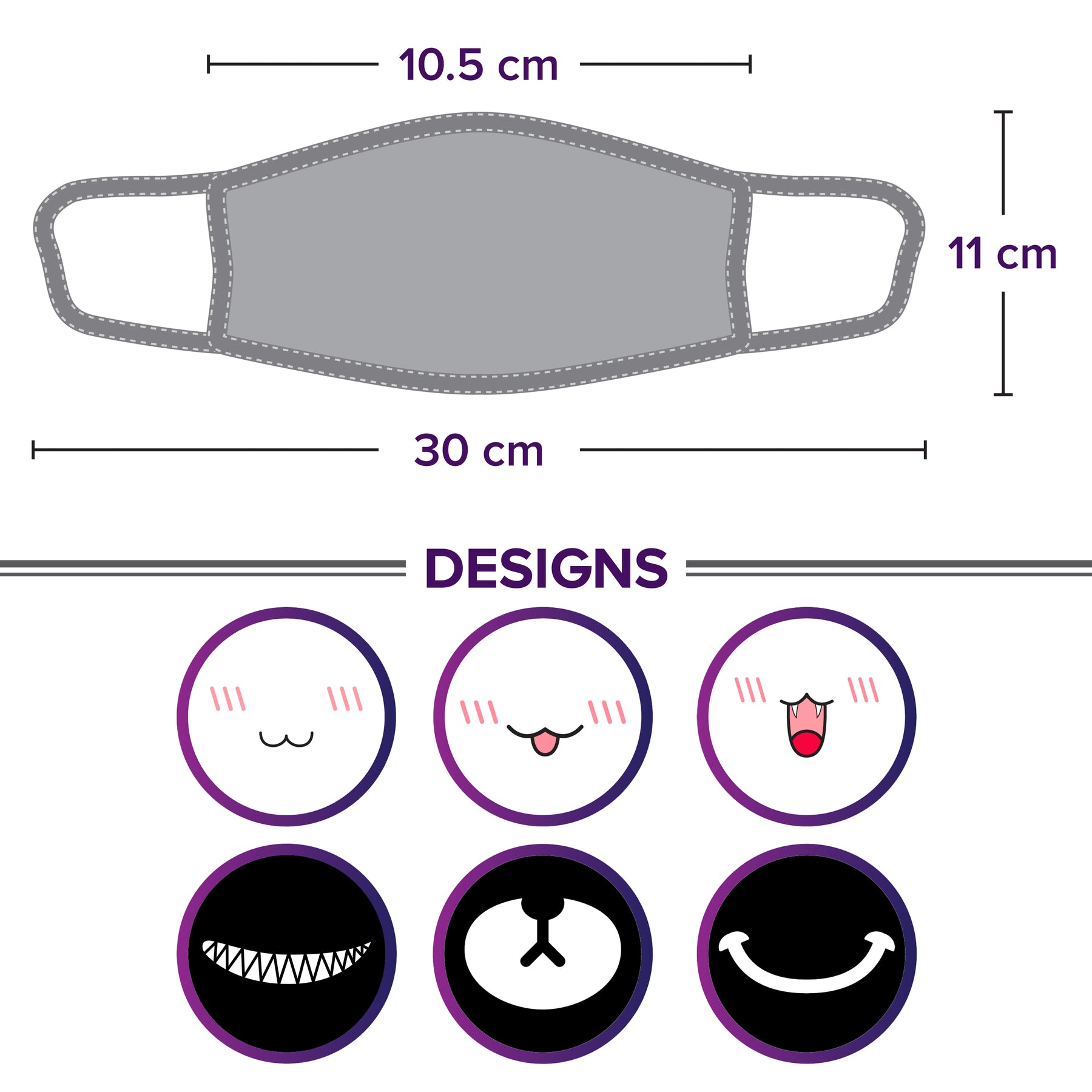 Face Mouth Mask - Cotton Face Covering Neck Mask for Men and Women - 6 Pack mixed Black & White Anime