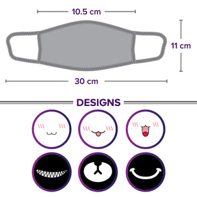 Face Mouth Mask - Cotton Face Covering Neck Mask for Men and Women - 6 Pack mixed Black & White Anime