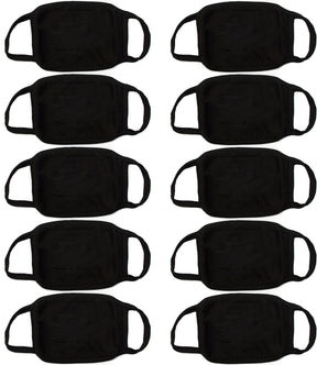 Black Face Mouth Mask - Cotton Face Covering (10 Pack) - Face Mask Resuable, Washable, Breathable, Adjustable
