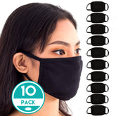 Black Face Mouth Mask - Cotton Face Covering (10 Pack) - Face Mask Resuable, Washable, Breathable, Adjustable