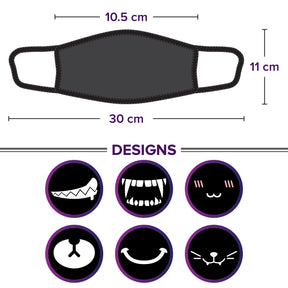 Face Mouth Mask - Cotton Face Covering Neck Mask for Men and Women - 6 Pack Black Anime