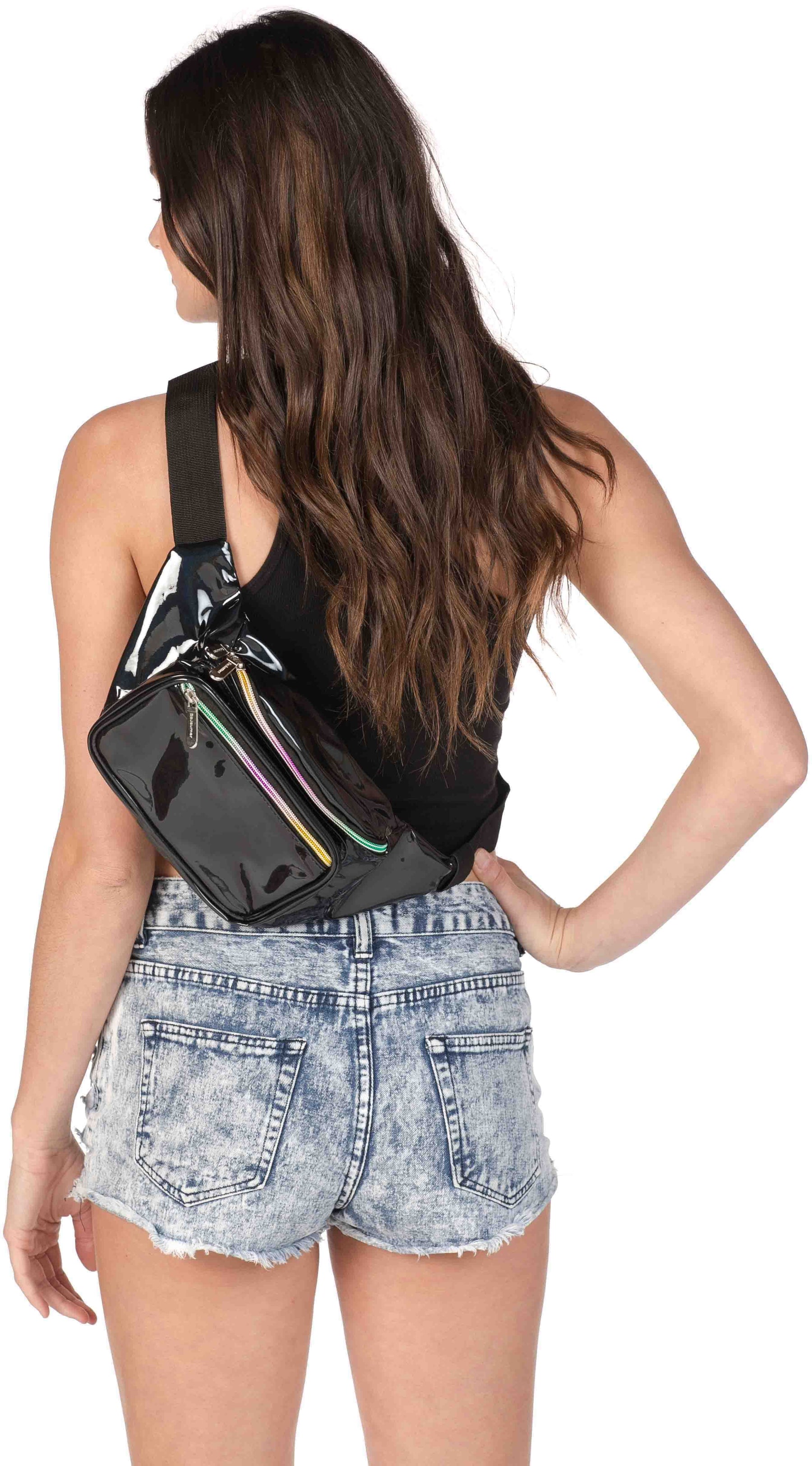 Black holographic shop bum bag