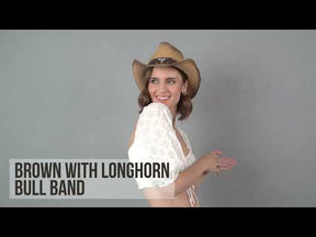 Brown Longhorn Men & Women's Cowboy Cowgirl Hat - Western Hats for Women, Adjustable Cowboy Hat Men with Wide Brim