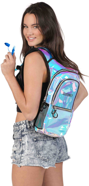 Fanny Pack Medium Hydration Pack Backpack - 2L Water Bladder - Holographic Blue - SoJourner Bags