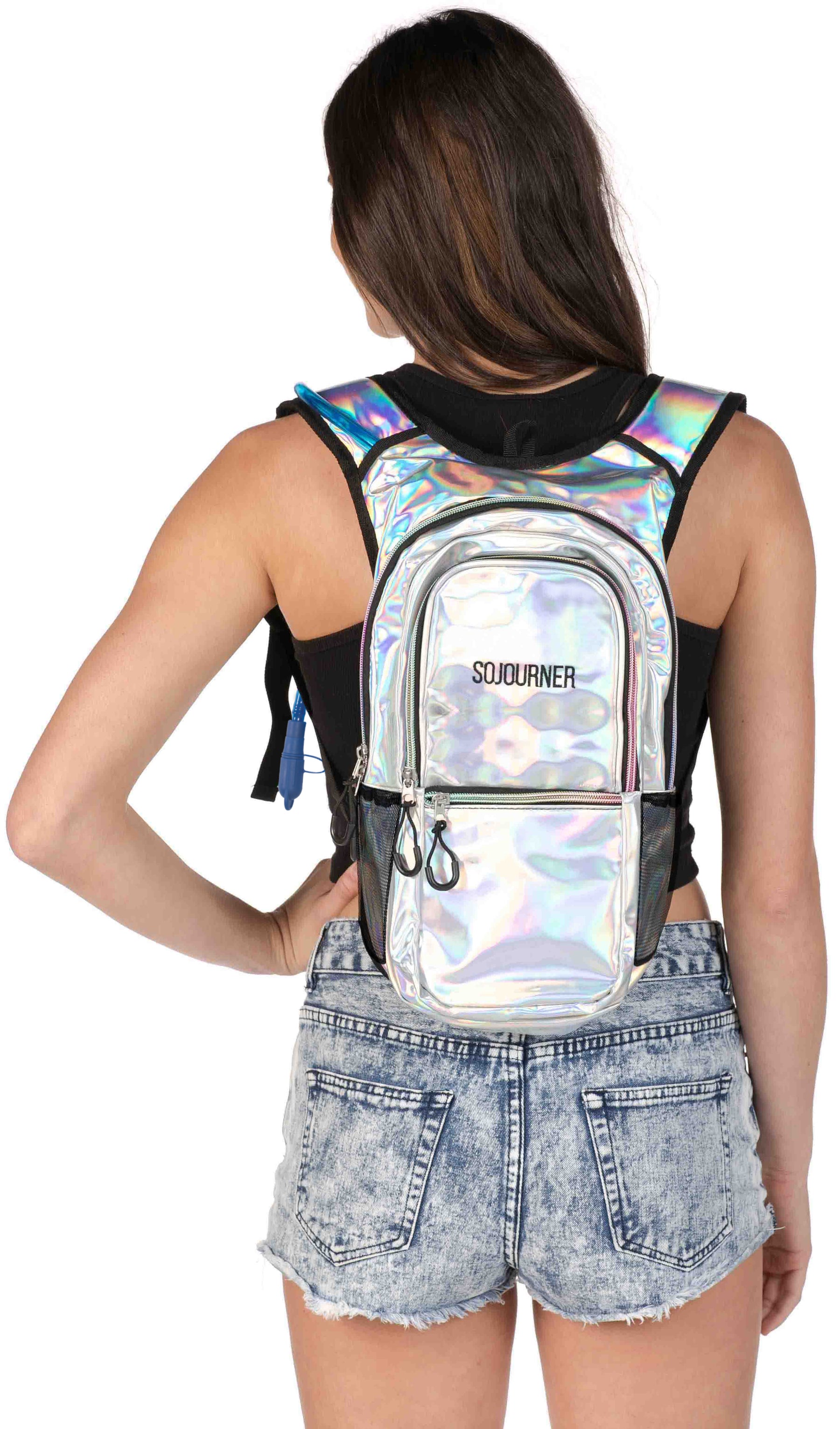 Fanny Pack Medium Hydration Pack Backpack - 2L Water Bladder - Holographic - Silver - SoJourner Bags