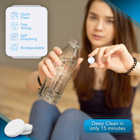 Bottle Cleaner Tablets - 36 Pack, Biodegradable, Chlorine & Odor Free, Hydration Bladder and Water Bottle Cleaning Tablets, Removes Stubborn Stains & Odors